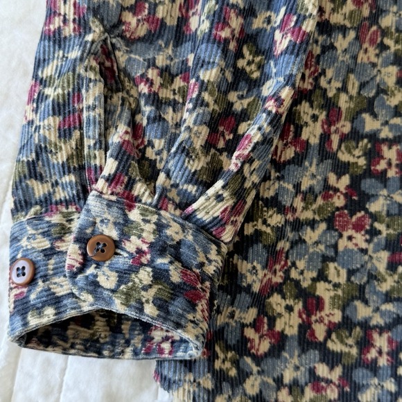 VTG Eddie Bauer Corduroy Shirt Floral Button Front Woman M Shacket - Picture 3 of 8